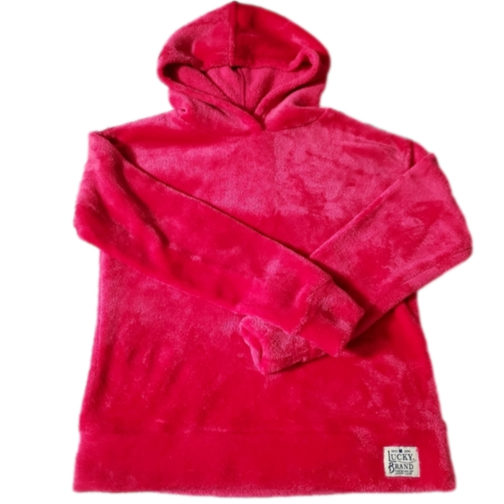 Lucky Brand Girl's Pink Plush Pullover Hoodie Size M 10/12 - Picture 1 of 6